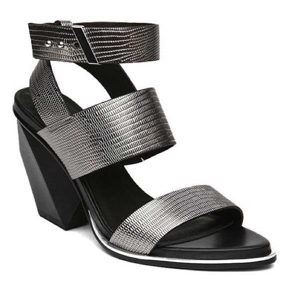 Gunmetal Triple Strap Geometric Block Heels - Picture 2 of 6